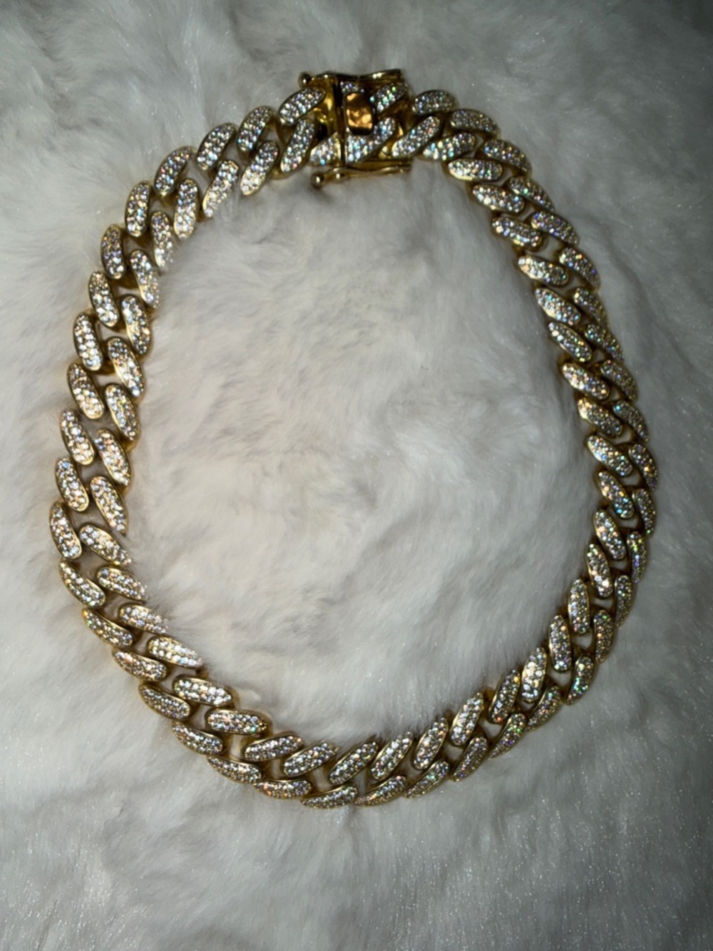 Gold Cuban Link Chain Bracelet with Pavé Stones